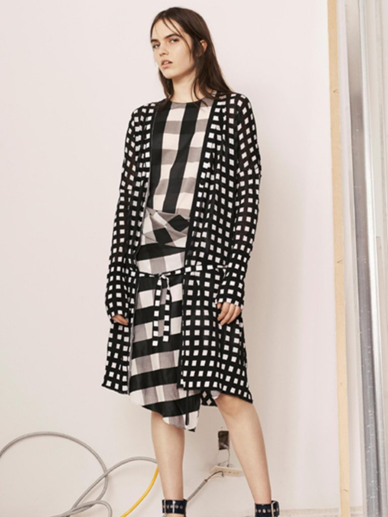 Nwt $395 Rag & Bone Black Gingham Check Michaela Cotton Knit Long Cardigan S